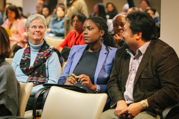 Marilyn Langlois, Sheryl Lane and Ben Choi, from left to right, are three of the 18 candidates vying to fill the empty seat on the City Council. (Photo by Larry Zhou)